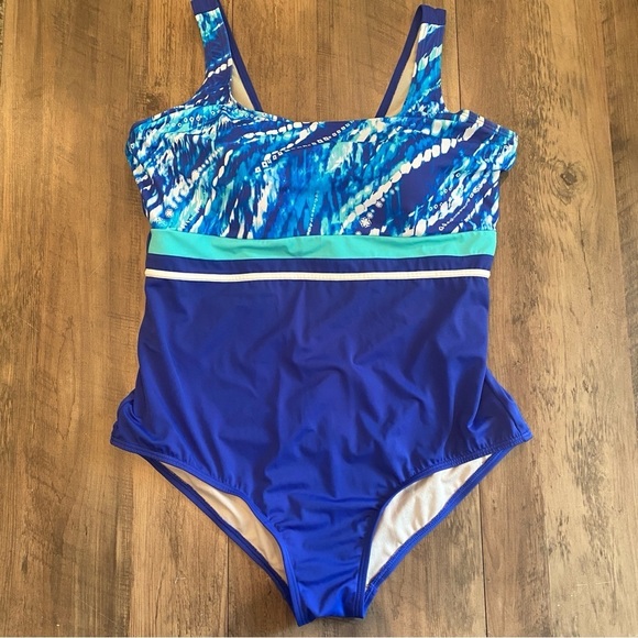Swimsuits For All • Blue & Aqua One Piece Bathing Suit • Size 22 • EUC - Picture 2 of 8